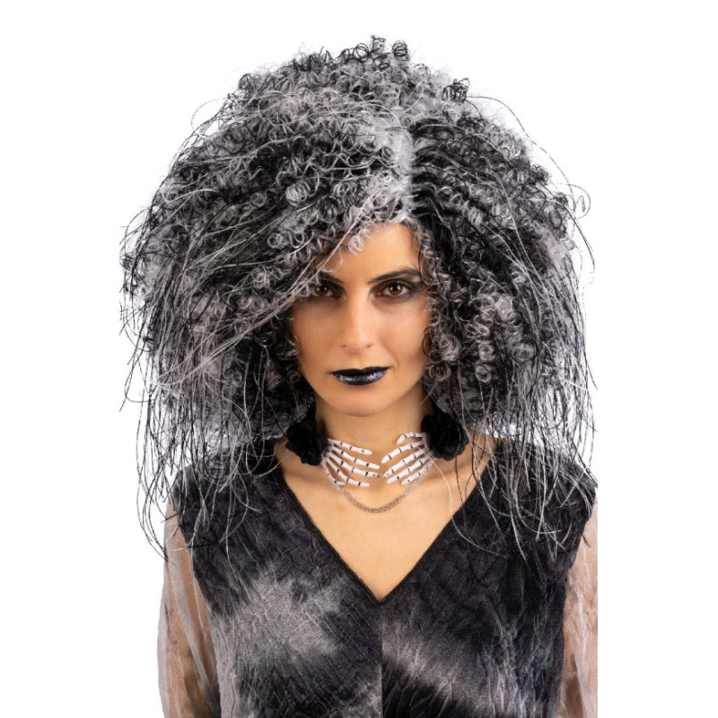 Černobílá bohatá čarodějnická paruka